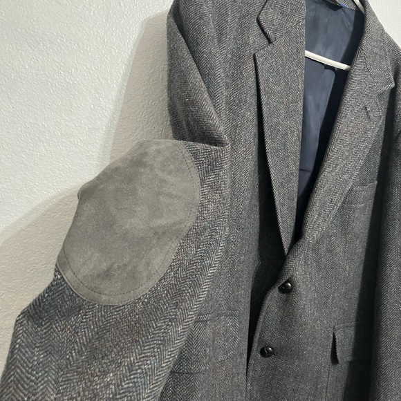 Pendleton Mens 44 Speckled Gray Tweed Wool Suede Elbow Patch single breasted - Picture 5 of 16
